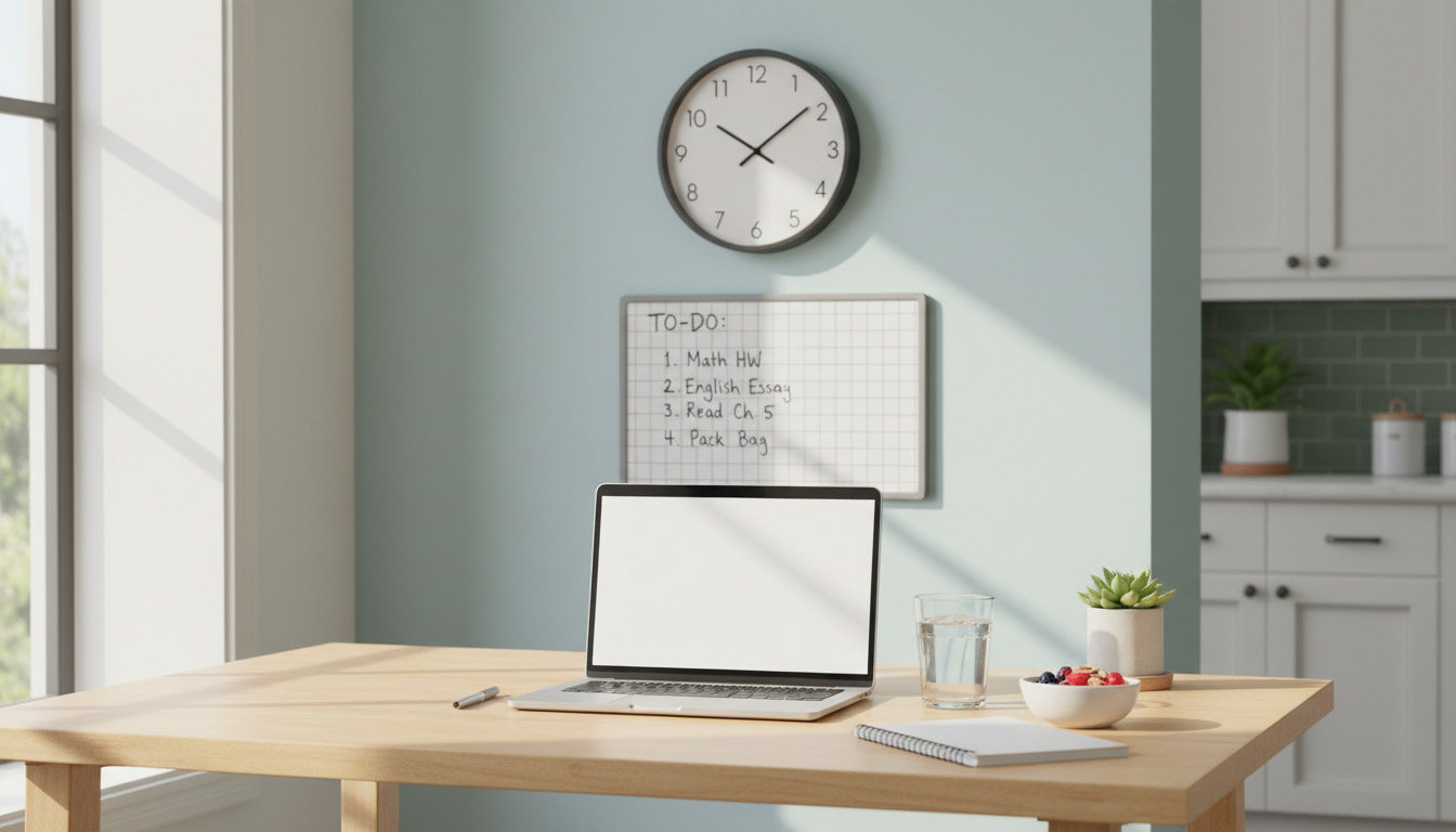 Organised homework station with consistent routine elements