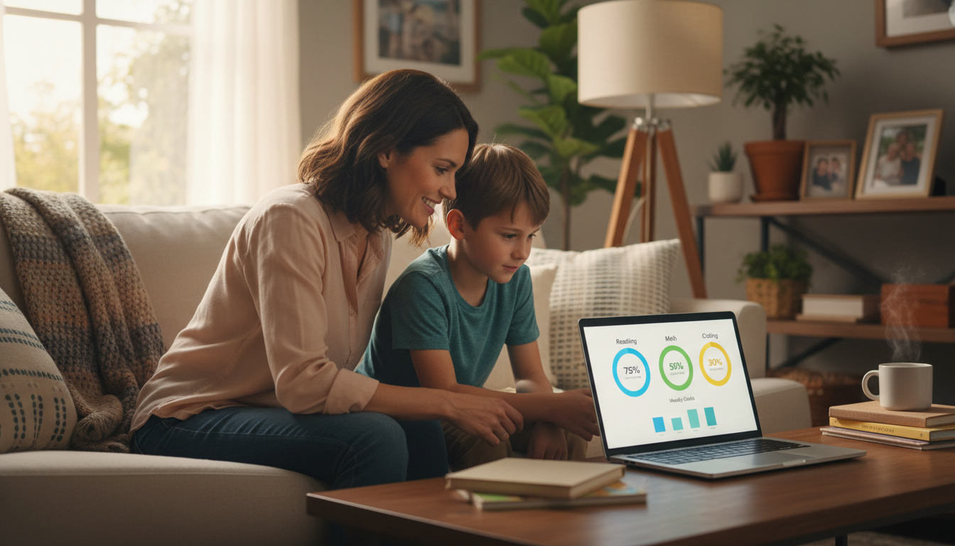 Parent reviewing their child's maths and science progress online