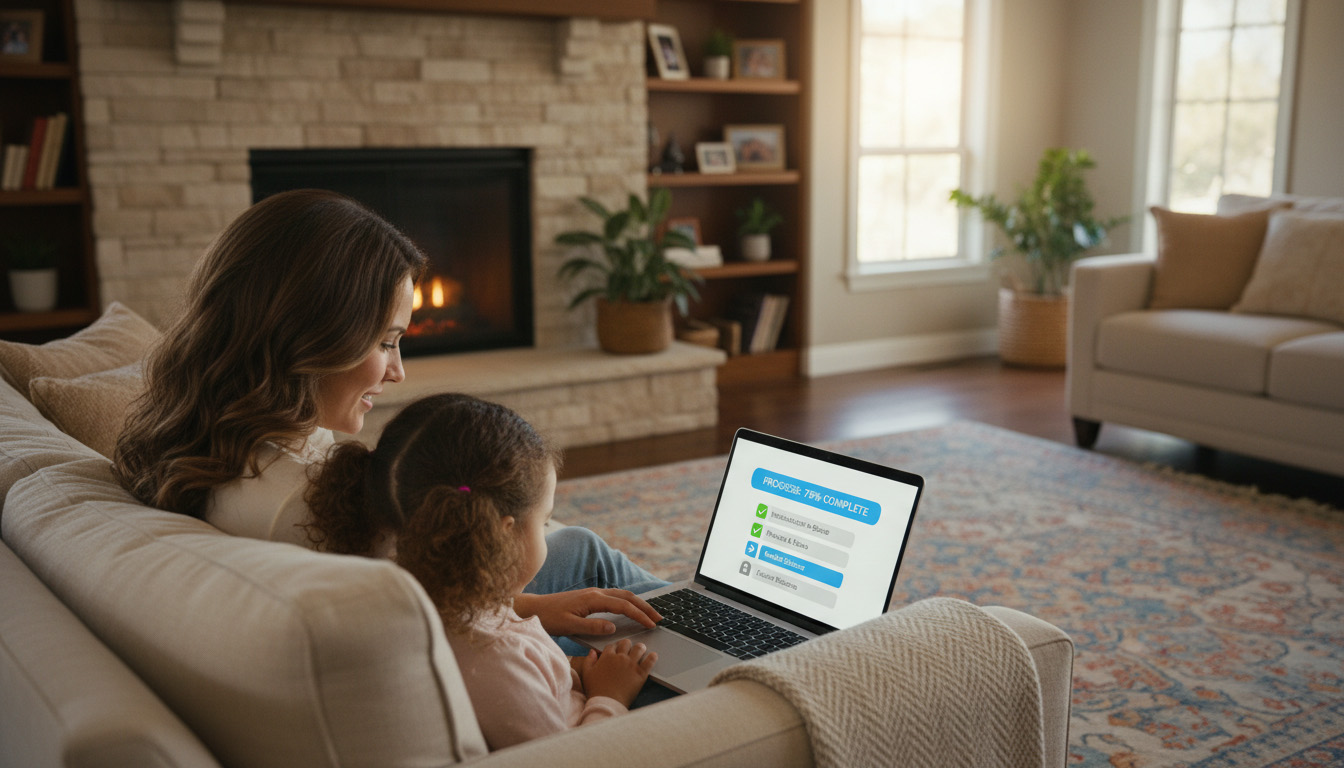 Parent checking their child's progress from auto marked homework online