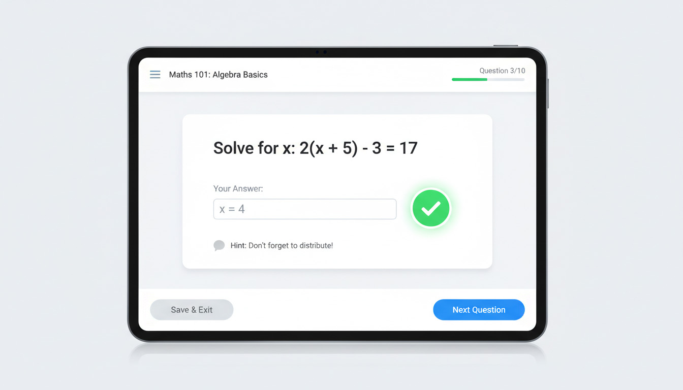 Example of an auto marked online maths question with instant feedback