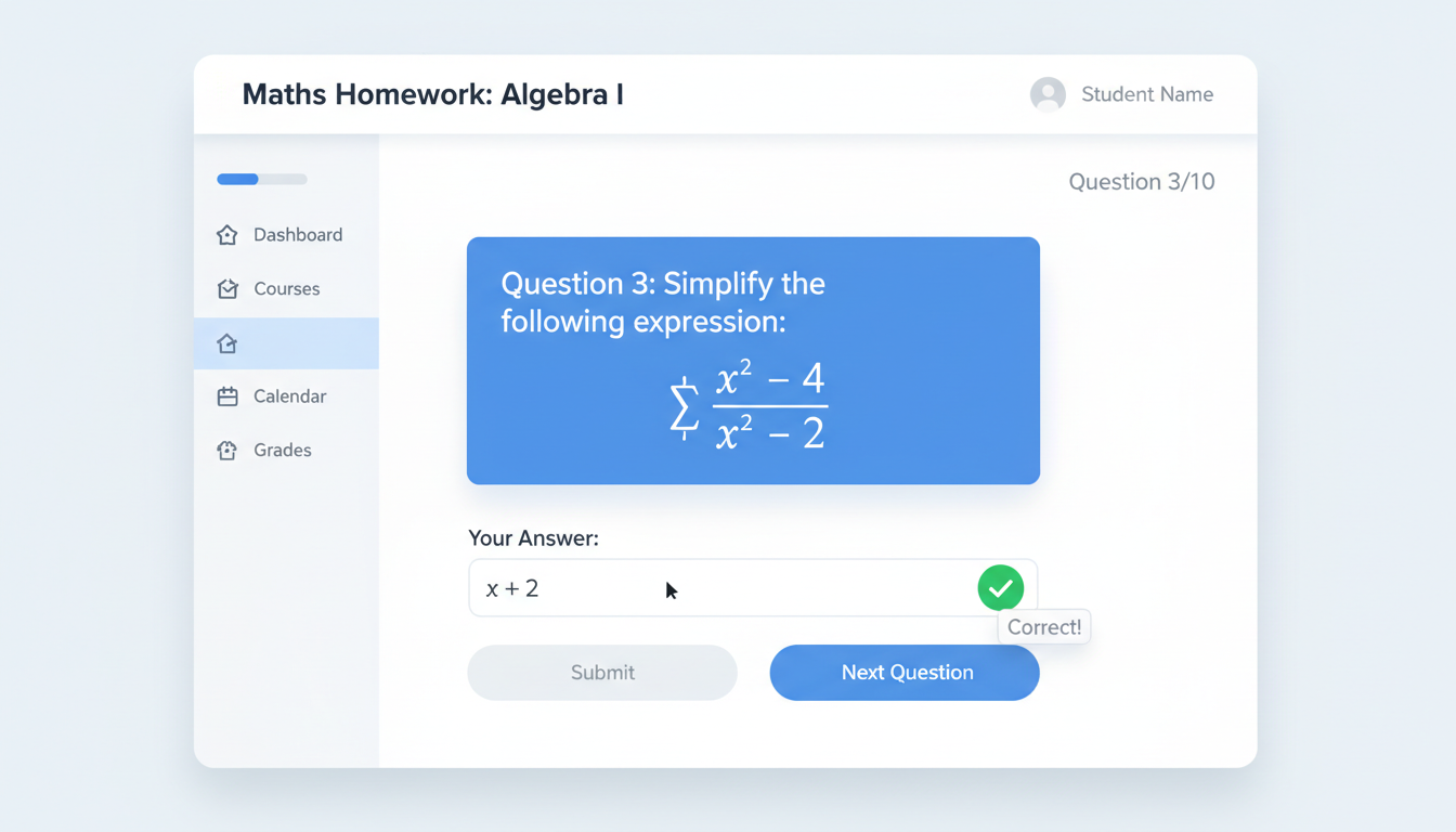 Example of auto marked online maths homework with instant feedback
