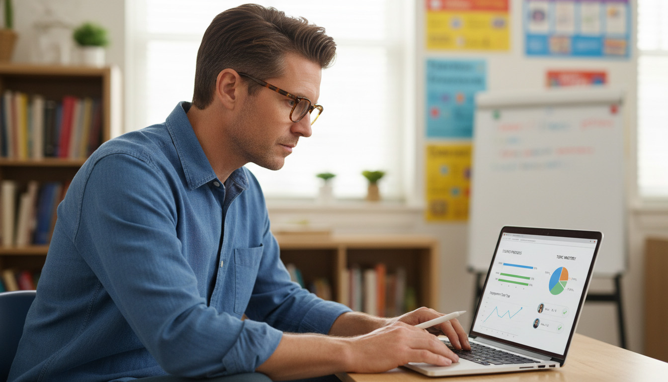 Tutor reviewing auto marked homework data to plan lessons